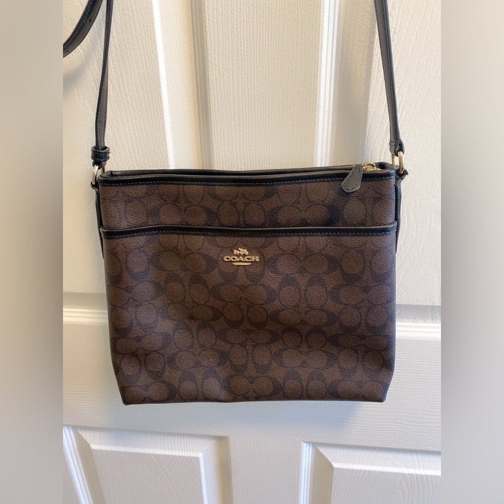 Coach Signature Brown and Black Crossbody Bag